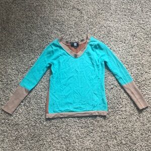 Saks Fifth Avenue Cashmere Silk Blend Kids' Sweater - Turquoise and Tan